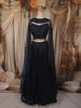 Deep Navy Blue Heavy Sequins and Beads Embroidered Design Net Party Lehenga with Cape Dupatta