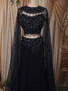 Deep Navy Blue Heavy Sequins and Beads Embroidered Design Net Party Lehenga with Cape Dupatta