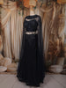 Deep Navy Blue Heavy Sequins and Beads Embroidered Design Net Party Lehenga with Cape Dupatta