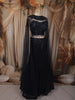 Deep Navy Blue Heavy Sequins and Beads Embroidered Design Net Party Lehenga with Cape Dupatta