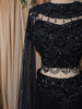 Deep Navy Blue Heavy Sequins and Beads Embroidered Design Net Party Lehenga with Cape Dupatta