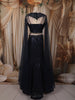 Deep Navy Blue Heavy Sequins and Beads Embroidered Design Net Party Lehenga with Cape Dupatta
