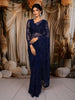 Deep Navy Blue Heavy Sequins and  Beads Embroidered Design Net Party Wear Saree with Matching Stitched Full Sleeve Designer Blouse