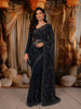 Deep Navy Blue Heavy Sequins and  Beads Embroidered Design Net Party Wear Saree with Matching Stitched Full Sleeve Designer Blouse