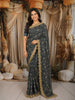 Deep Navy Blue Ikat Printed Design Chiffon Party Wear Saree with Scalloped Sequins Border