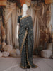 Deep Navy Blue Ikat Printed Design Chiffon Party Wear Saree with Scalloped Sequins Border