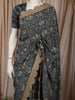 Deep Navy Blue Ikat Printed Design Chiffon Party Wear Saree with Scalloped Sequins Border