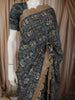 Deep Navy Blue Ikat Printed Design Chiffon Party Wear Saree with Scalloped Sequins Border