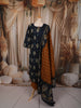 Deep Navy Blue Ikat Printed Design Cotton Straight Cut Salwar Suit with Contrast Dupatta
