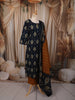 Deep Navy Blue Ikat Printed Design Cotton Straight Cut Salwar Suit with Contrast Dupatta