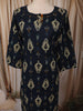 Deep Navy Blue Ikat Printed Design Cotton Straight Cut Salwar Suit with Contrast Dupatta