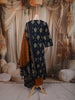 Deep Navy Blue Ikat Printed Design Cotton Straight Cut Salwar Suit with Contrast Dupatta