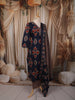 Deep Navy Blue Ikat Printed Design Cotton Straight Cut Salwar Suit with Matching Dupatta