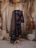 Deep Navy Blue Ikat Printed Design Cotton Straight Cut Salwar Suit with Matching Dupatta