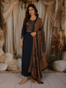 Deep Navy Blue Kalamkari Printed Design Cotton Straight Cut Salwar Suit with Dupatta