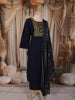Deep Navy Blue Kalamkari Printed Design Cotton Straight Cut Salwar Suit with Dupatta