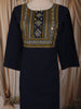 Deep Navy Blue Kalamkari Printed Design Cotton Straight Cut Salwar Suit with Dupatta