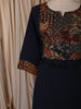 Deep Navy Blue Kalamkari Printed Design Cotton Straight Cut Salwar Suit with Dupatta
