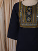 Deep Navy Blue Kalamkari Printed Design Cotton Straight Cut Salwar Suit with Dupatta