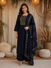 Deep Navy Blue Kalamkari Printed Design Cotton Straight Cut Salwar Suit with Dupatta