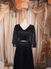Deep Navy Blue Metallic Shimmer Pleated A-Line Party Wear Gown with Cape Sleeves
