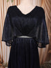Deep Navy Blue Metallic Shimmer Pleated A-Line Party Wear Gown with Cape Sleeves