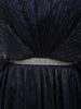 Deep Navy Blue Metallic Shimmer Pleated A-Line Party Wear Gown with Cape Sleeves