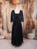 Deep Navy Blue Metallic Shimmer Pleated A-Line Party Wear Gown with Cape Sleeves