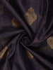 Deep Navy Blue Mini Checked and Peacock Butta Zari Woven Design Pure Kanchipuram Silk Saree with Contrast Zari Border