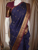 Deep Navy Blue Mini Checked with Butta Zari Woven Design Pure Kanchipuram Silk Saree with Contrast Zari Border