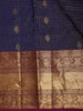 Deep Navy Blue Mini Checked with Butta Zari Woven Design Pure Kanchipuram Silk Saree with Contrast Zari Border