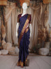 Deep Navy Blue Mini Checked with Butta Zari Woven Design Pure Kanchipuram Silk Saree with Contrast Zari Border