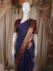 Deep Navy Blue Mini Checked with Butta Zari Woven Design Pure Kanchipuram Silk Saree with Contrast Zari Border