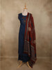 Deep Navy Blue Mirror Embroidered Design Cotton Palazzo Suit with Dupatta