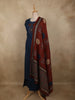 Deep Navy Blue Mirror Embroidered Design Cotton Palazzo Suit with Dupatta