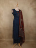 Deep Navy Blue Mirror Embroidered Design Cotton Palazzo Suit with Dupatta