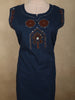 Deep Navy Blue Mirror Embroidered Design Cotton Palazzo Suit with Dupatta