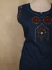Deep Navy Blue Mirror Embroidered Design Cotton Palazzo Suit with Dupatta