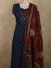 Deep Navy Blue Mirror Embroidered Design Cotton Palazzo Suit with Dupatta