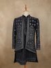 Deep Navy Blue Mughal-inspired Thread Embroidered Design Velvet Men Sherwani Suit