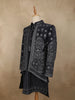Deep Navy Blue Mughal-inspired Thread Embroidered Design Velvet Men Sherwani Suit