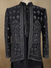 Deep Navy Blue Mughal-inspired Thread Embroidered Design Velvet Men Sherwani Suit