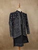Deep Navy Blue Mughal-inspired Thread Embroidered Design Velvet Men Sherwani Suit