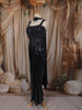 Deep Navy Blue Sequins and Beads Embroidered Design Holographic Ready to Wear Draped Saree with Stitched Designer Blouse