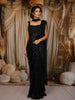 Deep Navy Blue Sequins and Beads Embroidered Design Holographic Ready to Wear Draped Saree with Stitched Designer Blouse