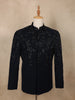 Deep Navy Blue Sequins and Beads Embroidered Design Polynosic Men's Suit
