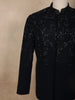 Deep Navy Blue Sequins and Beads Embroidered Design Polynosic Men's Suit