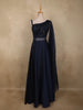 Deep Navy Blue Sequins and Beads Embroidered Design Satin Partywear Gown