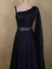 Deep Navy Blue Sequins and Beads Embroidered Design Satin Partywear Gown