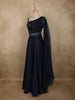 Deep Navy Blue Sequins and Beads Embroidered Design Satin Partywear Gown